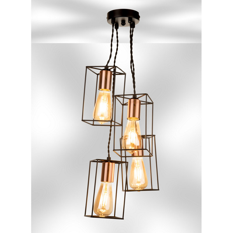 Leatrice 4-Light Industrial Style Cage Black Copper Cluster Pendant