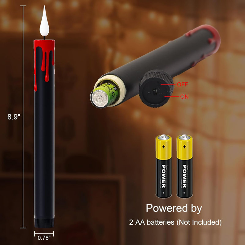 The Holiday Aisle® Halloween Black Taper Flameless Candles Battery Operated  With Remote Timer, 4 Pcs Drip Wax Flameless LED Candle Sticks With 3D  Flickering Flame For Window Fireplace Decor (0.78 X 8.9 Inches)