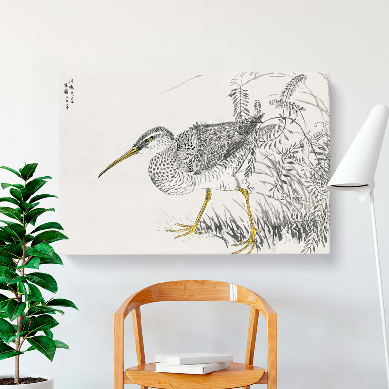 Whimbrel Bird & Wisteria Vine by Numata Kashu - Wrapped Canvas Painting, 50cm H x 76cm W x 3cm D