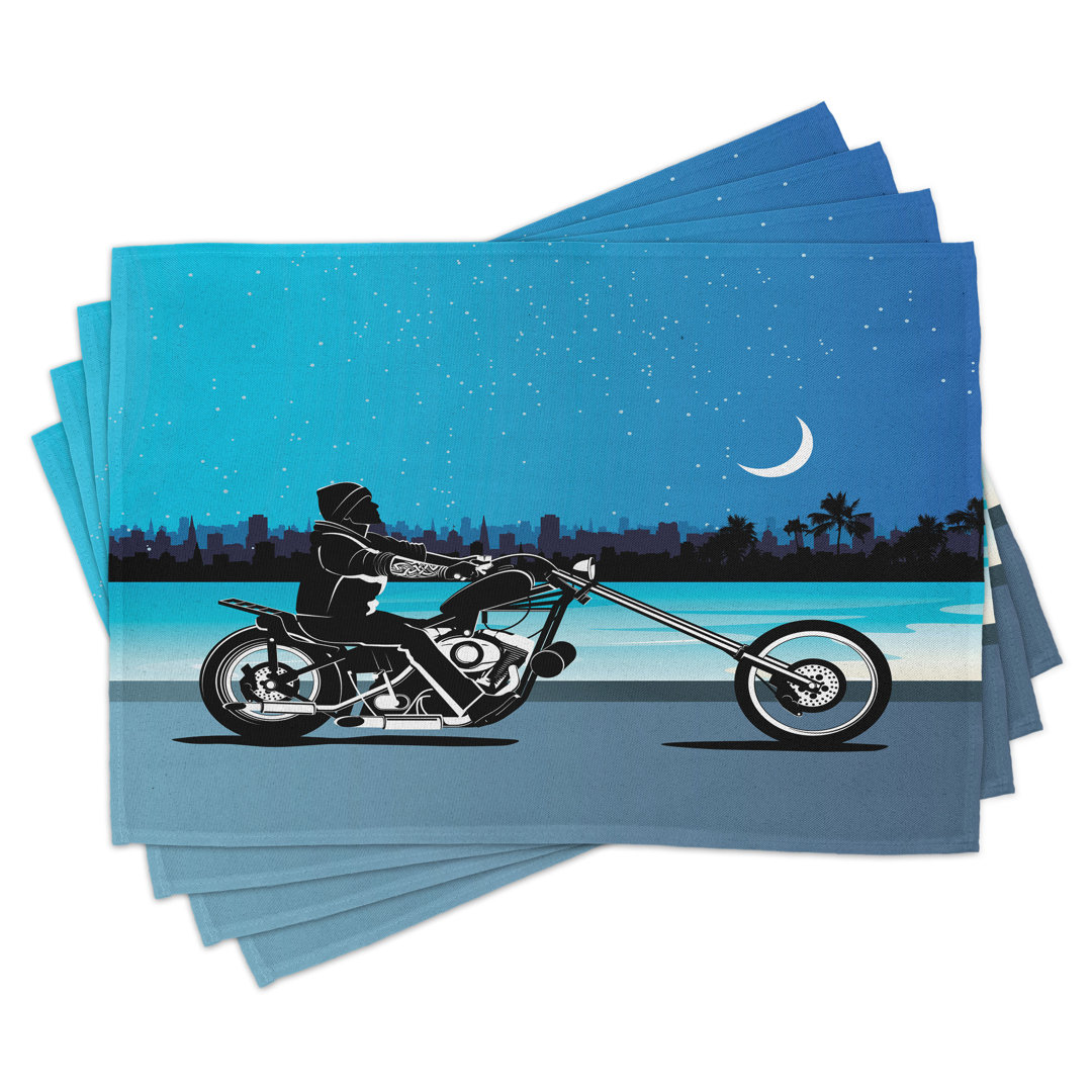 Platzdeckchen 4er-Set, Chopper-Motorrad, Schwarz-Marine