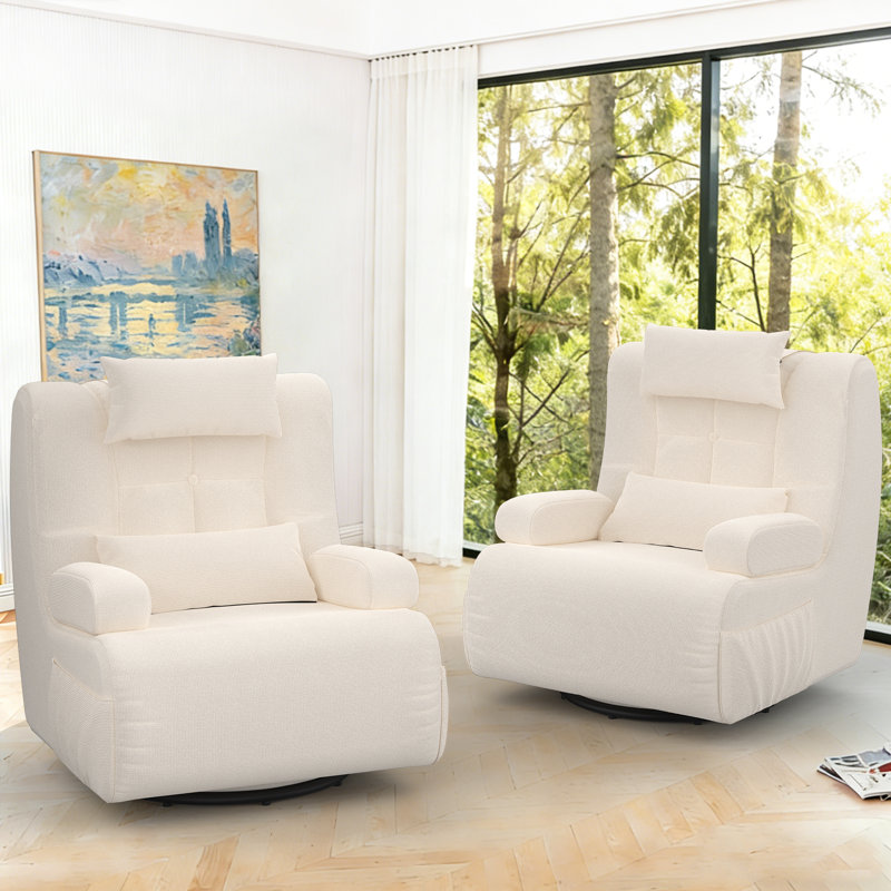 Oversize 360° Swivel Chair,Upholstered Accent Chair for Cozy Living Room or Bedroom Seating（Set of 2