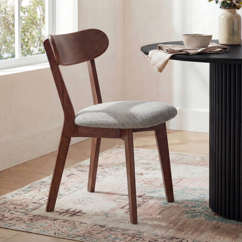 46.5cm H Upholstered Wing Back Side Chair, Light Grey, Brown Oak