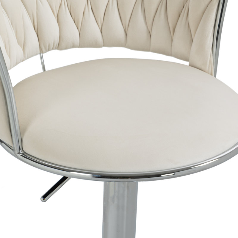 Christal Height Adjustable Swivel Bar Stool, Silver, Ivory