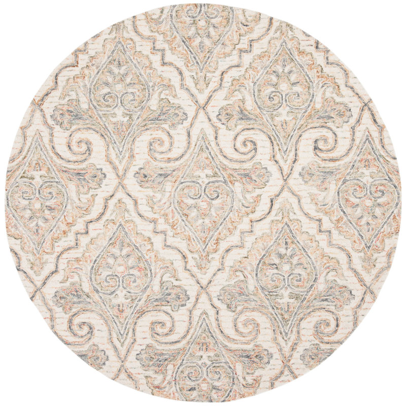 Prospe Hand Tufted Wool Floral Rug, Round 6'