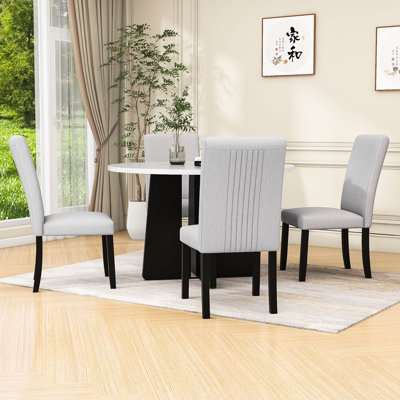 5-Piece Round Dining Set, Modern Table with 4 Upholstered Chairs for Dining Room & Kitchen