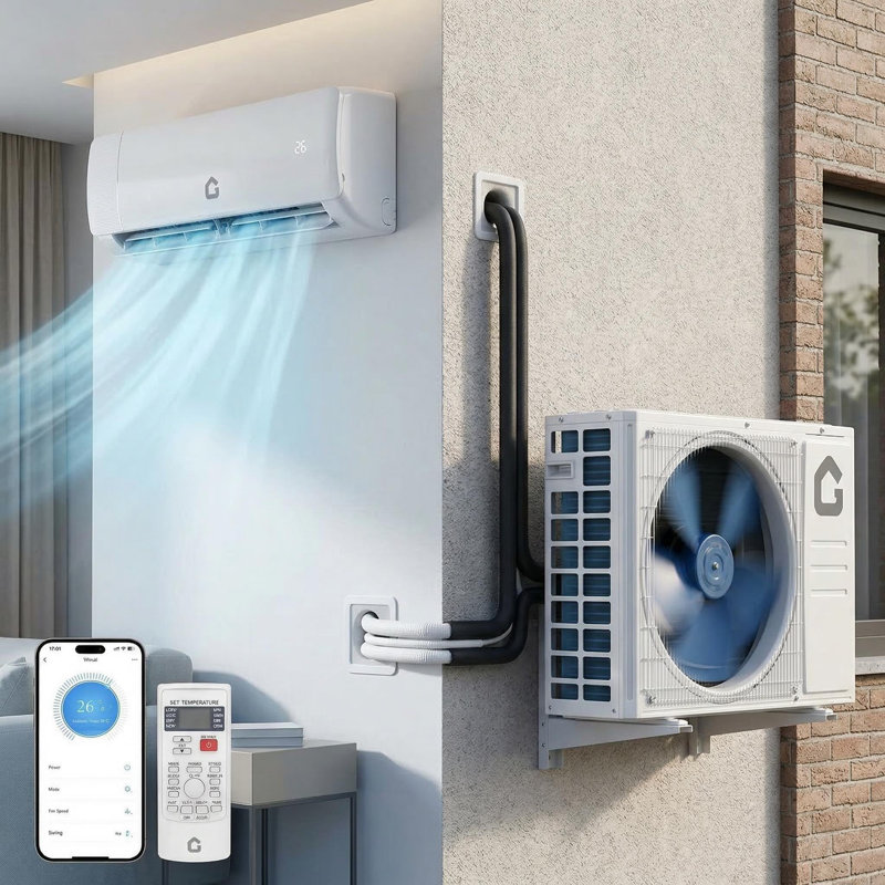 Mini climatiseur et thermopompe 24 000 BTU, système inverseur 21 SEER2 avec Wi-Fi, combo AC / Heat sans conduit, refroidit jusqu'à 1500 pieds carrés. pi, trousse d'installation complète incluse, 208-230 V, faible bruit.