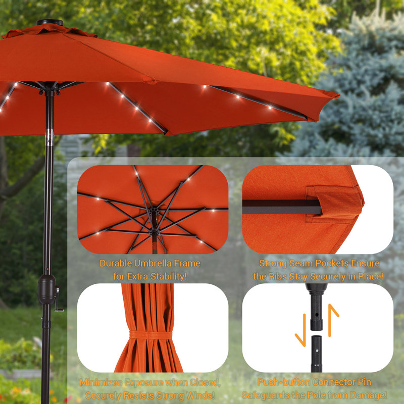 Parasol de marché extérieur pour terrasse à DEL 10 pi, Orange