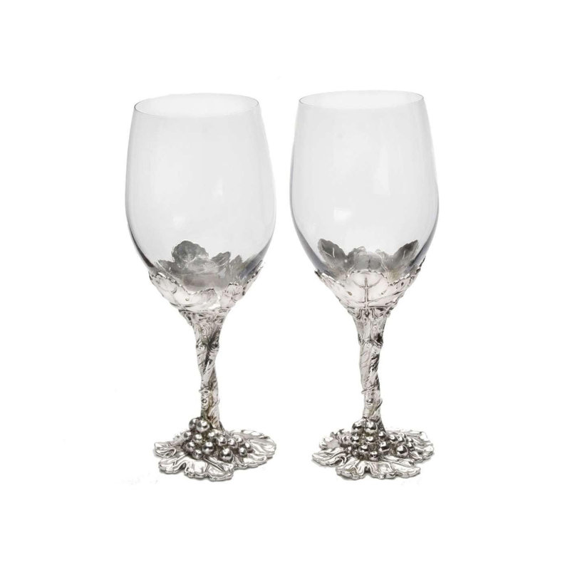 Handmade Grape Pattern Aluminum and Glass Wine Glass Set