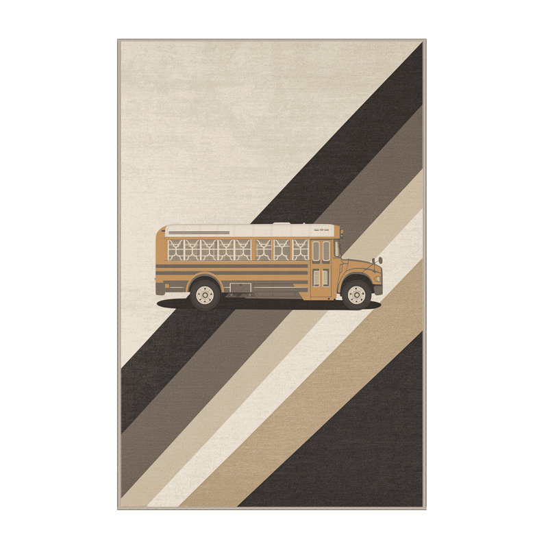 Machine Washable Maurice School Bus Classic Trellis Rug in Beige – Beige Binding, 3x5