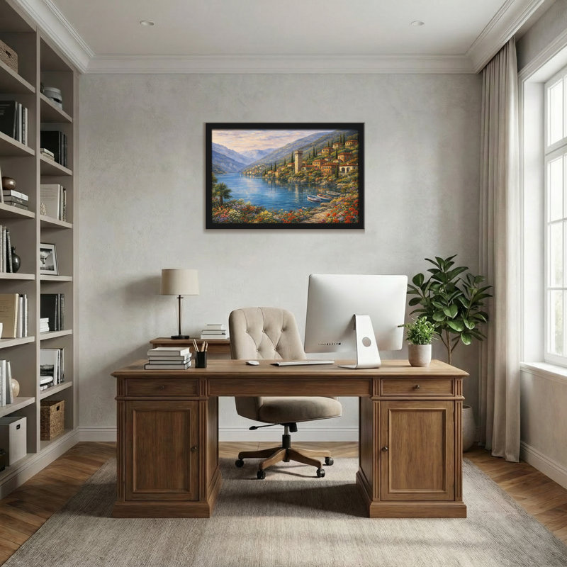 Arbre paysage urbain pittoresque avec paysage urbain Lake Village, H 12 po x l 18 po