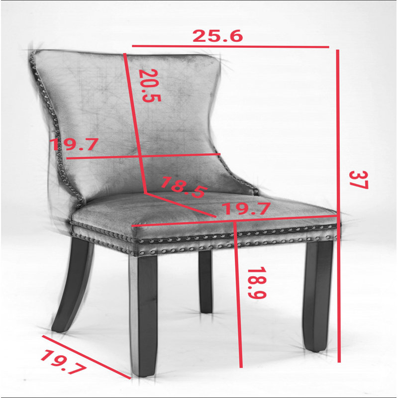 Furniture, chaise de salle à manger rembourrée à oreilles avec garniture cloutée et pieds en bois massif, ensemble de 2, SW8809BG, KD