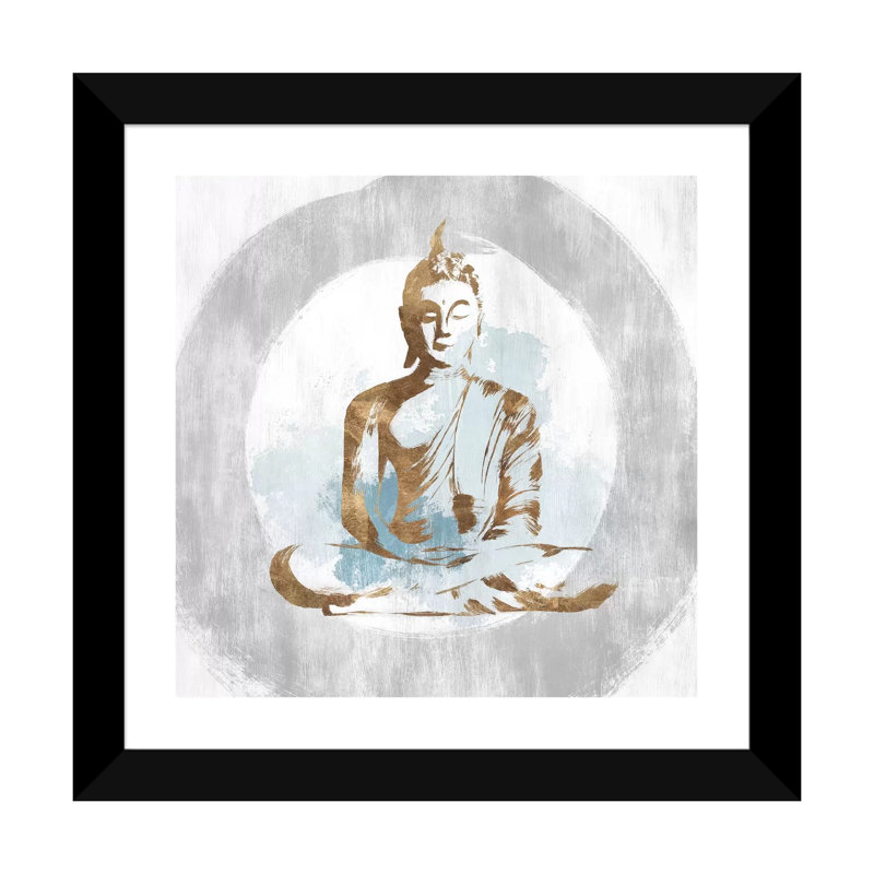«Buddhist II» par Isabelle Z - impression d'art graphique, H 24 po x l 24 po x p 1 po, Blanc, Papier encadré noir