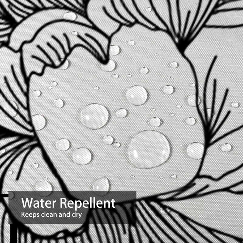 Rideau de douche à fleurs noires avec 12 crochets Black Flowers, L 72 po x l 78 po