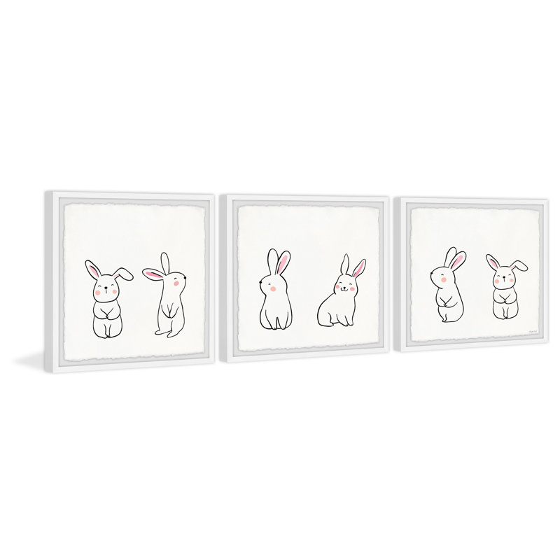 «Calysta Cute Bunnies», ensemble de 3 reproductions encadrées, H 18 po x l 18 po x P 1,5 po