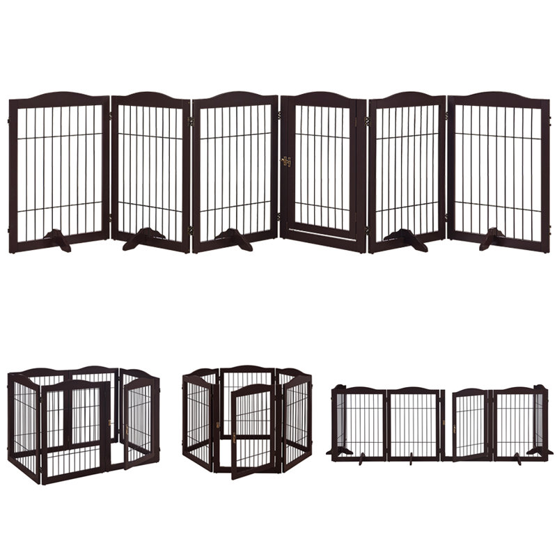 Barrière pour animaux 6 panneaux, Bois foncé