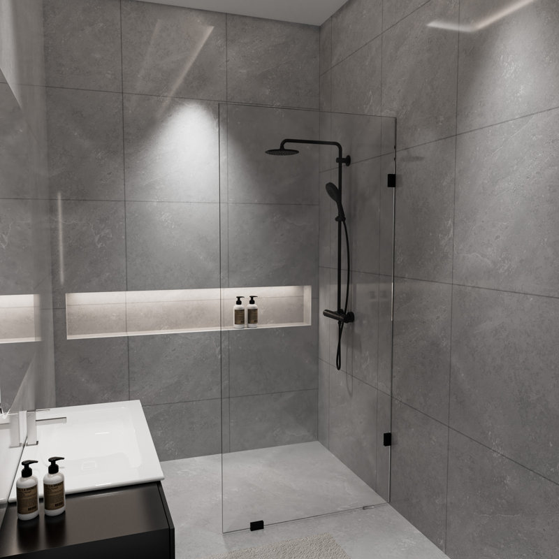 36 In. W X 78 In. H Frameless Fixed Single Panel Shower Screen Door With 3/8 In. Clear Glass, Matte Black