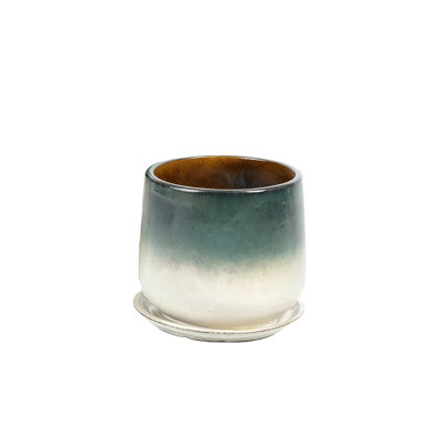 Jardinière en céramique verte ombrée avec trou de drainage et soucoupe, pot de plante d'intérieur pour plantes vraies ou fausses, pot émaillé pour la maison, le bureau, la tablette et le patio, 9 po de diamètre et 9,5 po de hauteur
