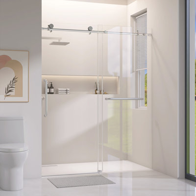 50 To 54 In. W X 75 In. H Frameless Single Sliding Shower Door In Brushed Nickel Finish With 1/4 In. Clear Glass