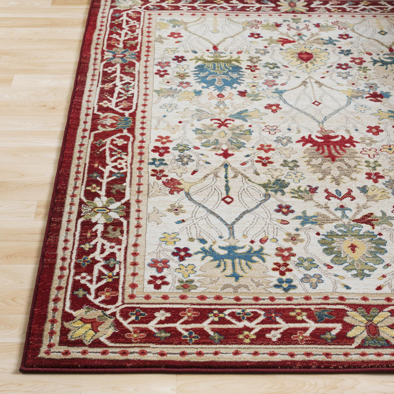 Tapis oriental rouge / crème / bleu marine Hasrat, Tapis de couloir 2 pi 6 po x 7 pi 10 po