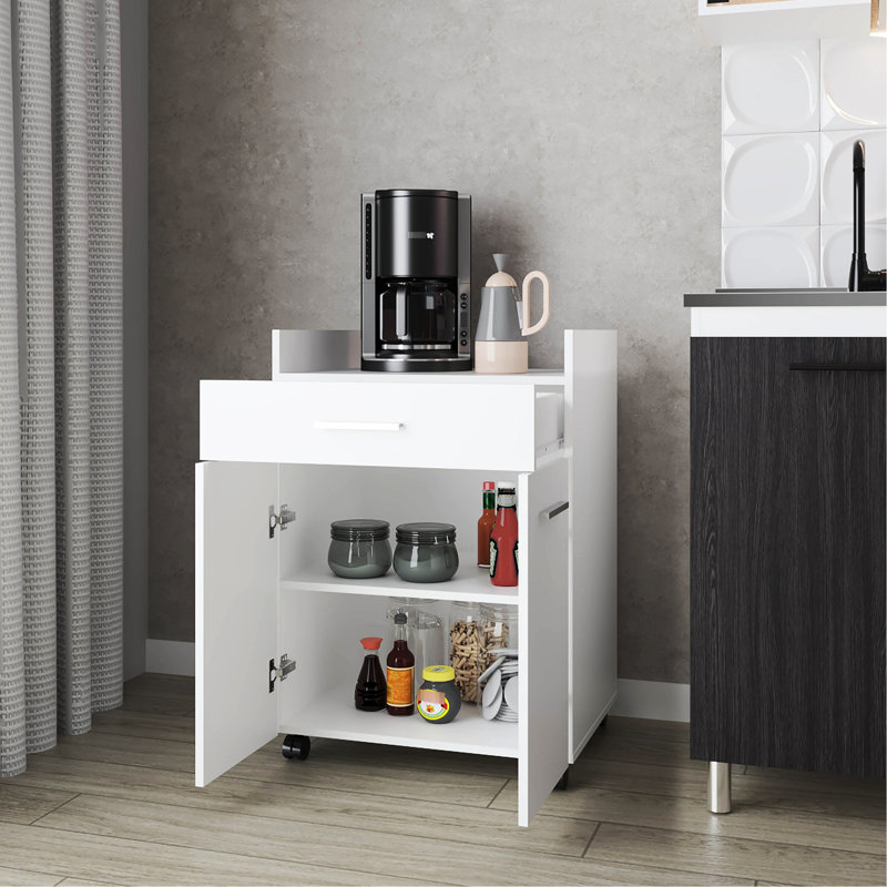 White Kitchen Cart With 2 Doors And 1 Drawer, Storage Option For Organized Kitchen, Caster Wheels Easy Movement, Particle Board Build, 33.98 In High, 17.87 Wide, 23.66 Deep - Coloured Convenient
