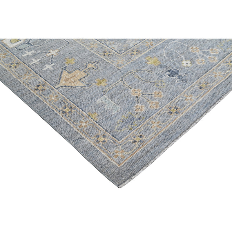 Hand Knotted Wool Area Rug in Silver