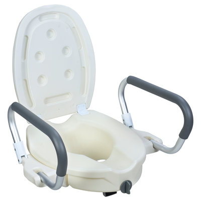 Élévateur de siège de toilette avec couvercle, élévateur de siège de toilette pour personnes âgées, élévateur de toilette avec poignées, siège de toilette surélevé avec couvercle, siège de toilette Handicap, blanc