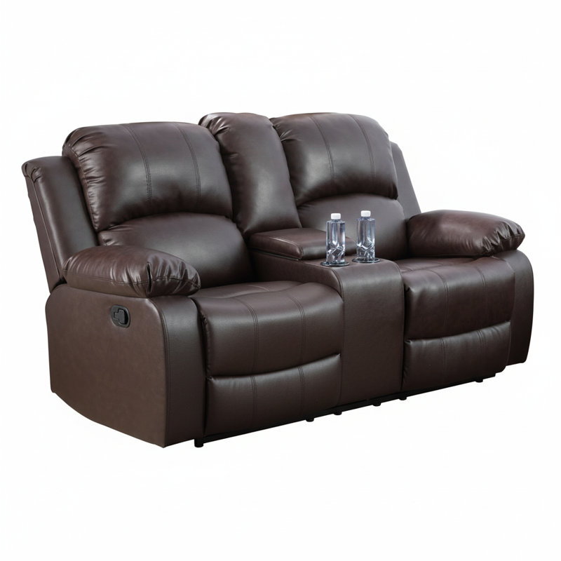 Causeuse brun semi-polyuréthane et PVC - Canapé de salon inclinable confortable 70 * 34 * 40 po
