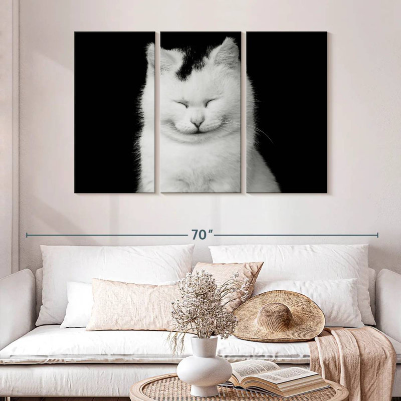 Delighted White Cat, 28" H x 45" W