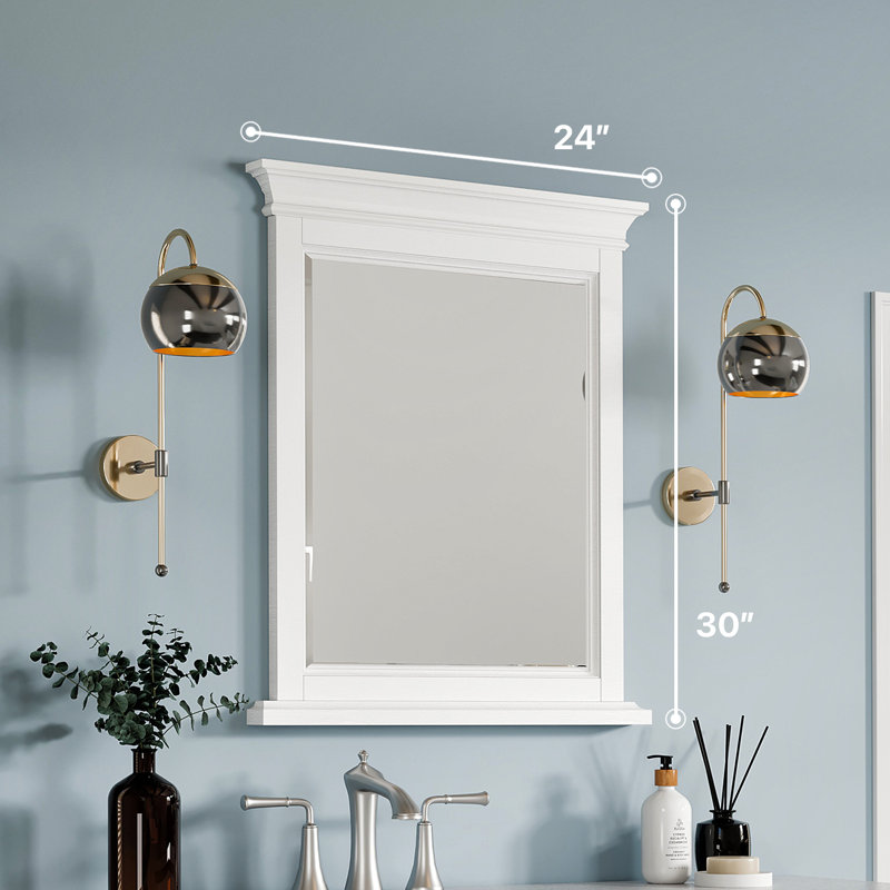 Glebs Transitional Beveled Bathroom Mirror, White