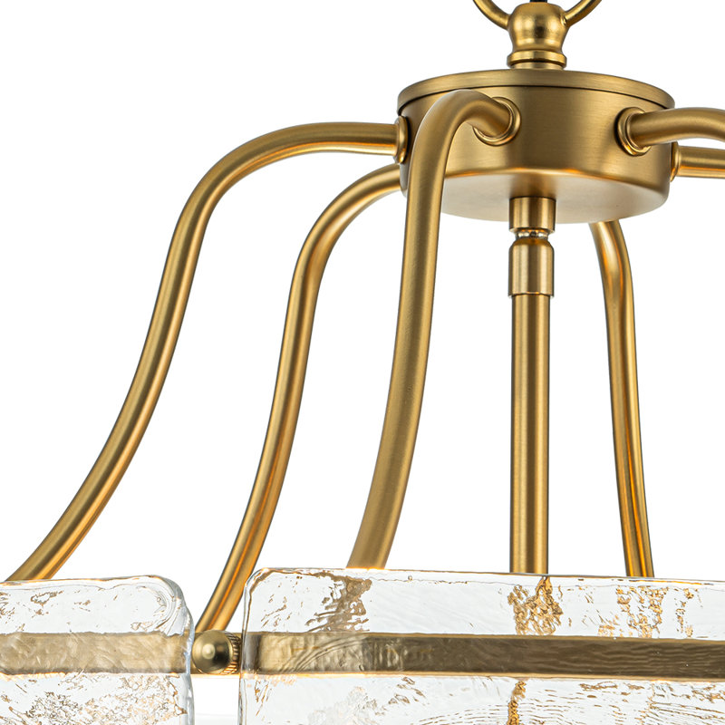 Lustre tambour en verre d'eau 6 lumières, Brushed Brass