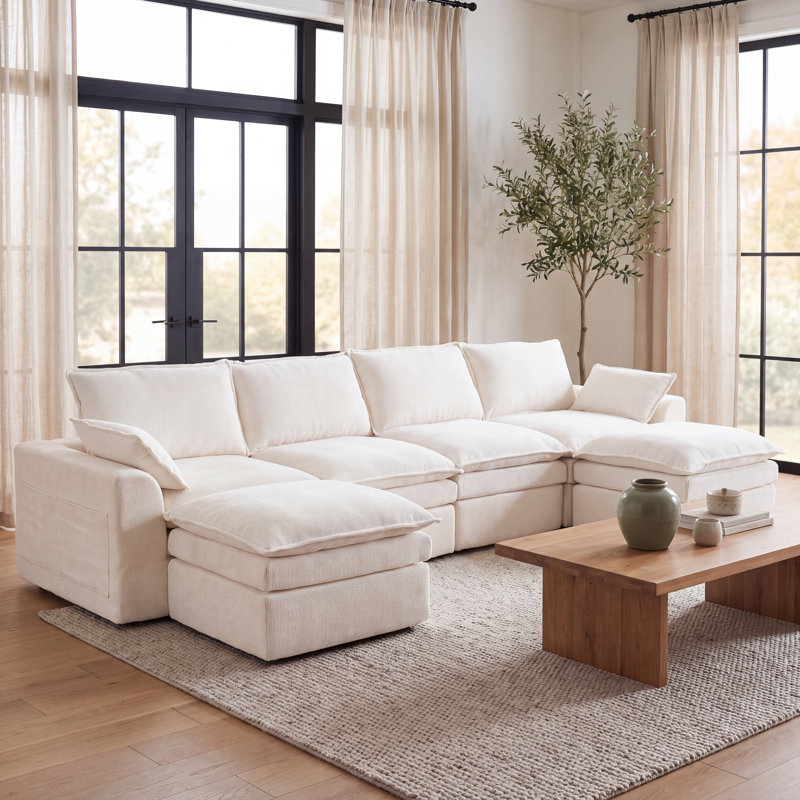 Ensemble de canapé modulaire: Très grand canapé sans cadre en forme de U avec repose-pieds, aucun assemblage requis, U-Shaped