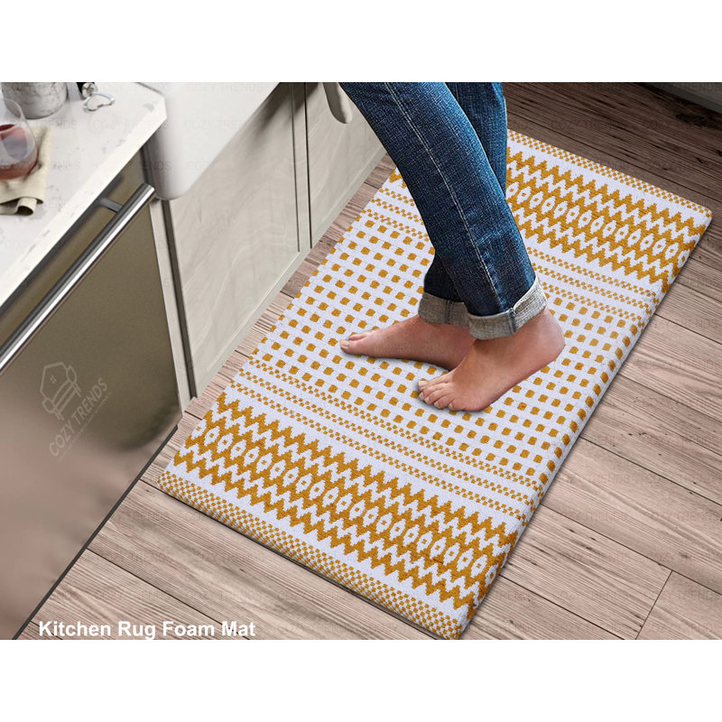 Jennay Ikat Anti-Fatigue Non-Skid Kitchen Mat, Yellow/Gold