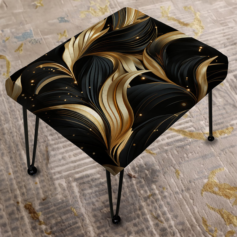 Midnight Charm Gold And Black III - Marble Rectangle Ottoman