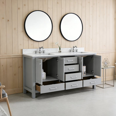 Meuble-lavabo double 72 po avec comptoir en pierre