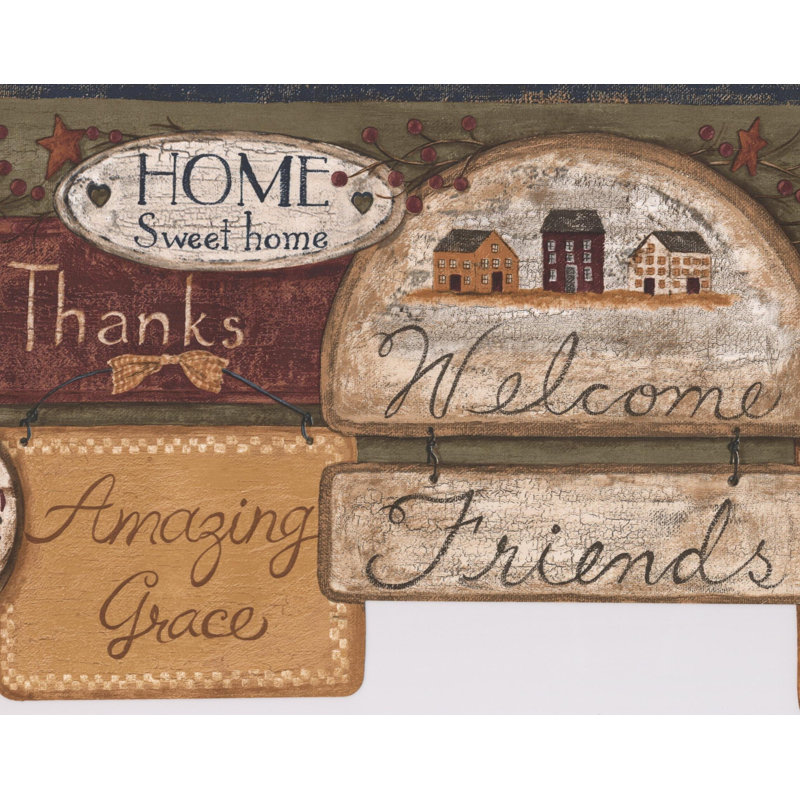 Bordure de papier peint large et colorée 9 pi x 180 po Brisson Traditional Blessing Plaques