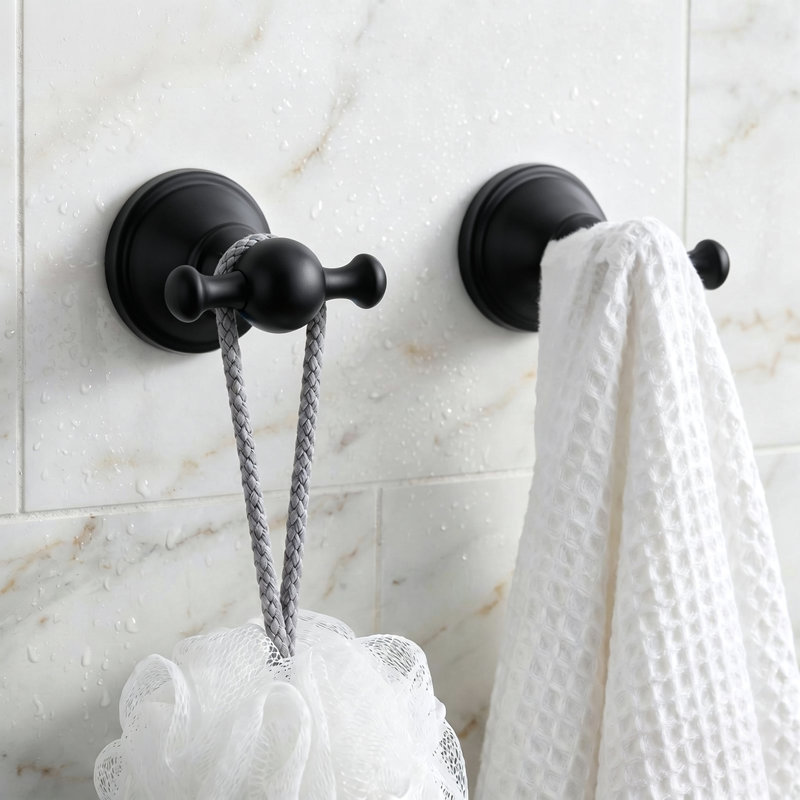 Crochets muraux noirs mat, crochet de serviette et peignoir en métal robuste, crochet de salle de bain mural pour la chambre à coucher, la salle de bain et l'organisation à la maison