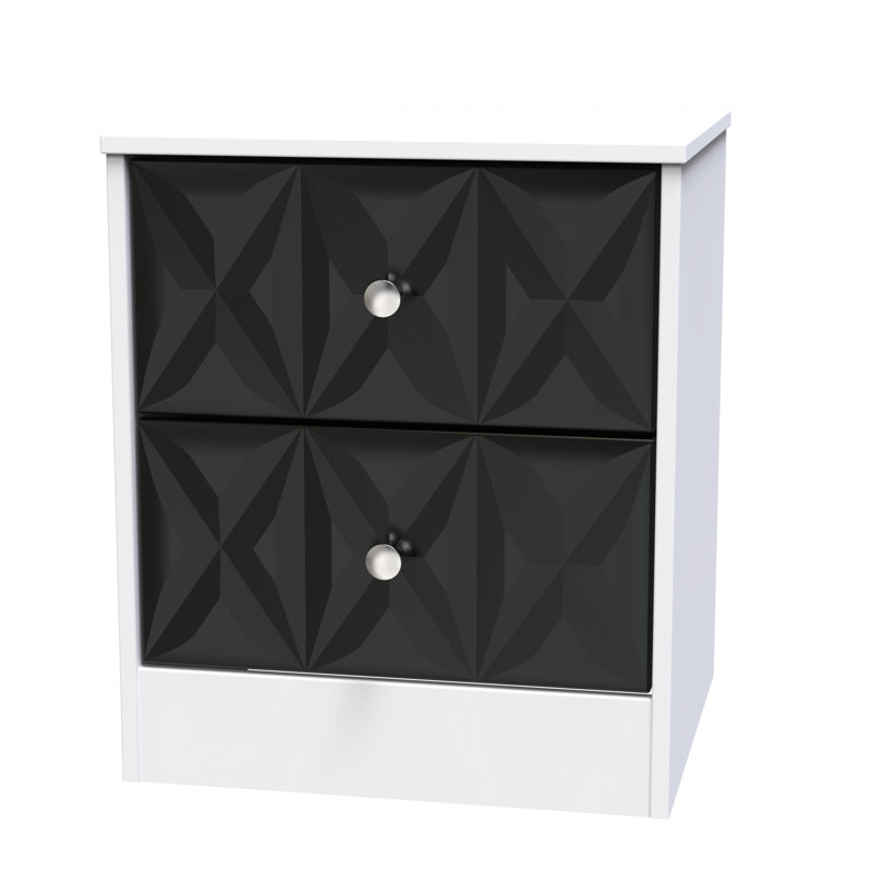 San Jose Bedside Table, Deep Black/White Matt