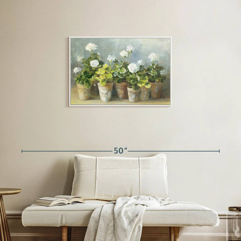 Géraniums blancs, Cadre flottant blanc, 31 po x 21 po