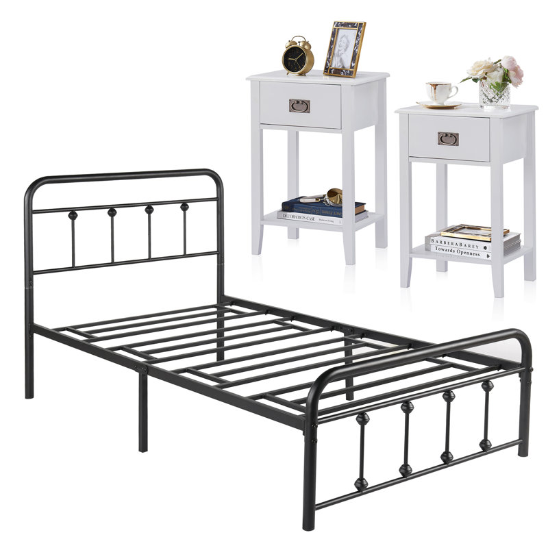 Plateforme en fer Miramontes, Simple, Blanc/chêne