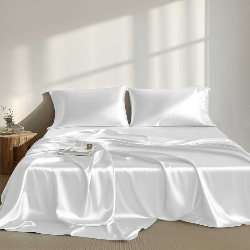Satin White 100% Satin Luxury Wrinkle Resistant 6-Piece Cal King Sheet Set, White