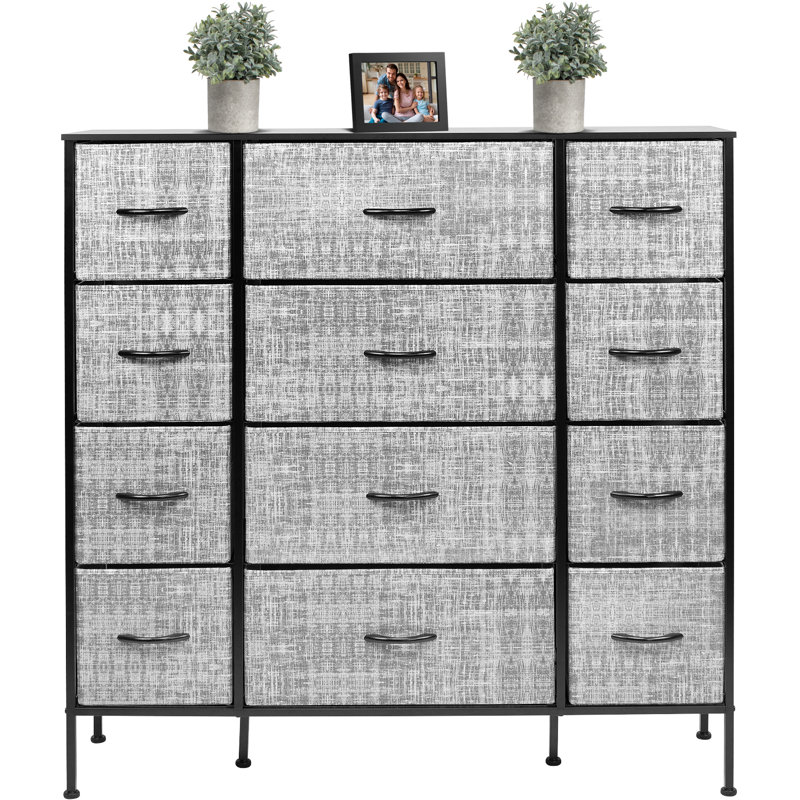 Sorbus 12-Drawer Gray and Black Fabric Dresser with Steel Frame