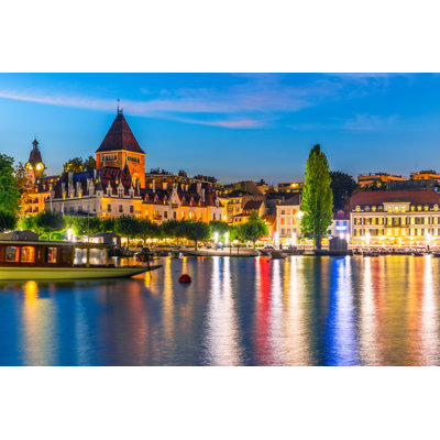 Night View Of Lausanne - Wrapped Canvas Print