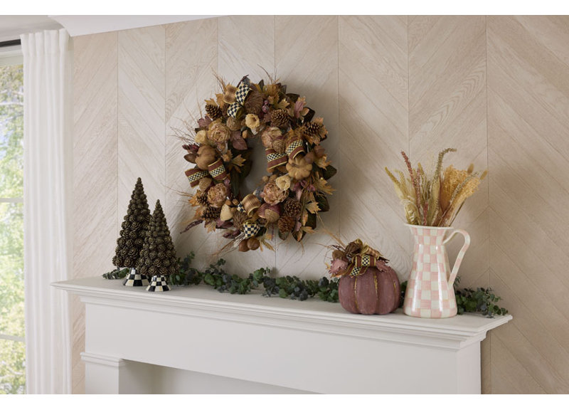 Autumn Harvest Artificial Fall Leaf and Pumpkin Wreath