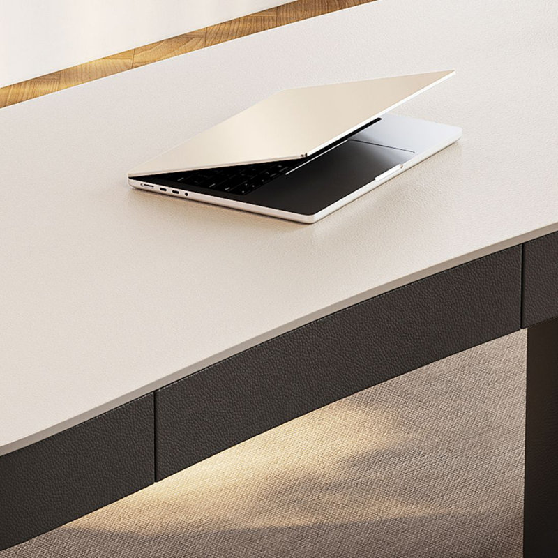 Bureau de direction blanc en pierre courbée avec tiroirs, Oui, 30,71 po H x 78,74 po L x 31,5 po P