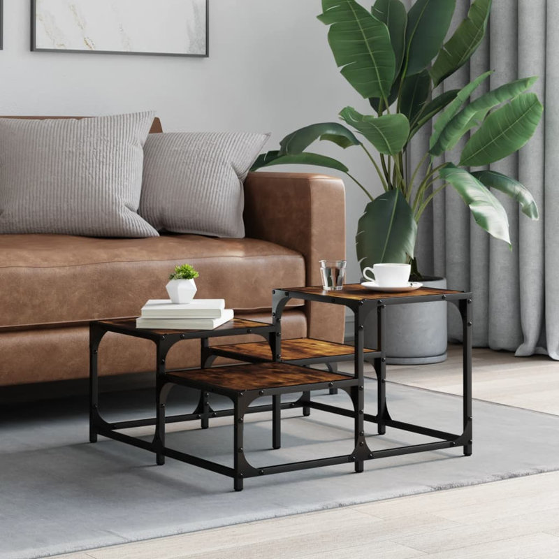 Table basse à cadre simple avec rangement, Chêne fumé