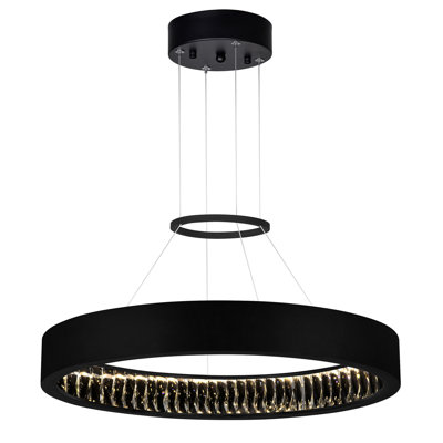 26-Inch Matte Black LED Chandelier – Modern Minimalist Dimmable Ceiling Light Fixture