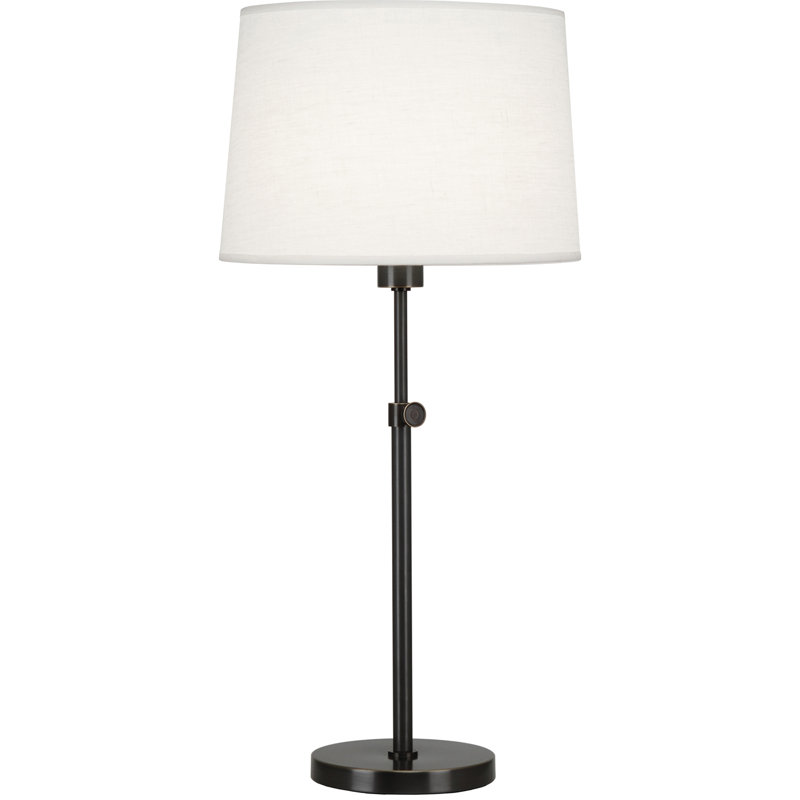 Adjustable Deep Patina Bronze Metal Buffet Lamp with Linen Shade