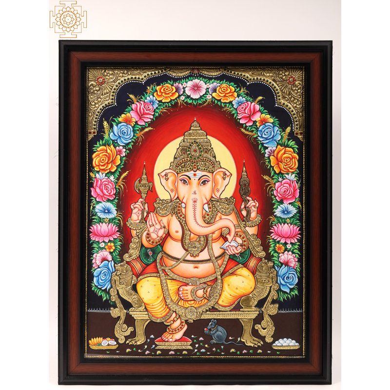 «Chaturbhuja Ganesha», peinture encadrée de Tanjore