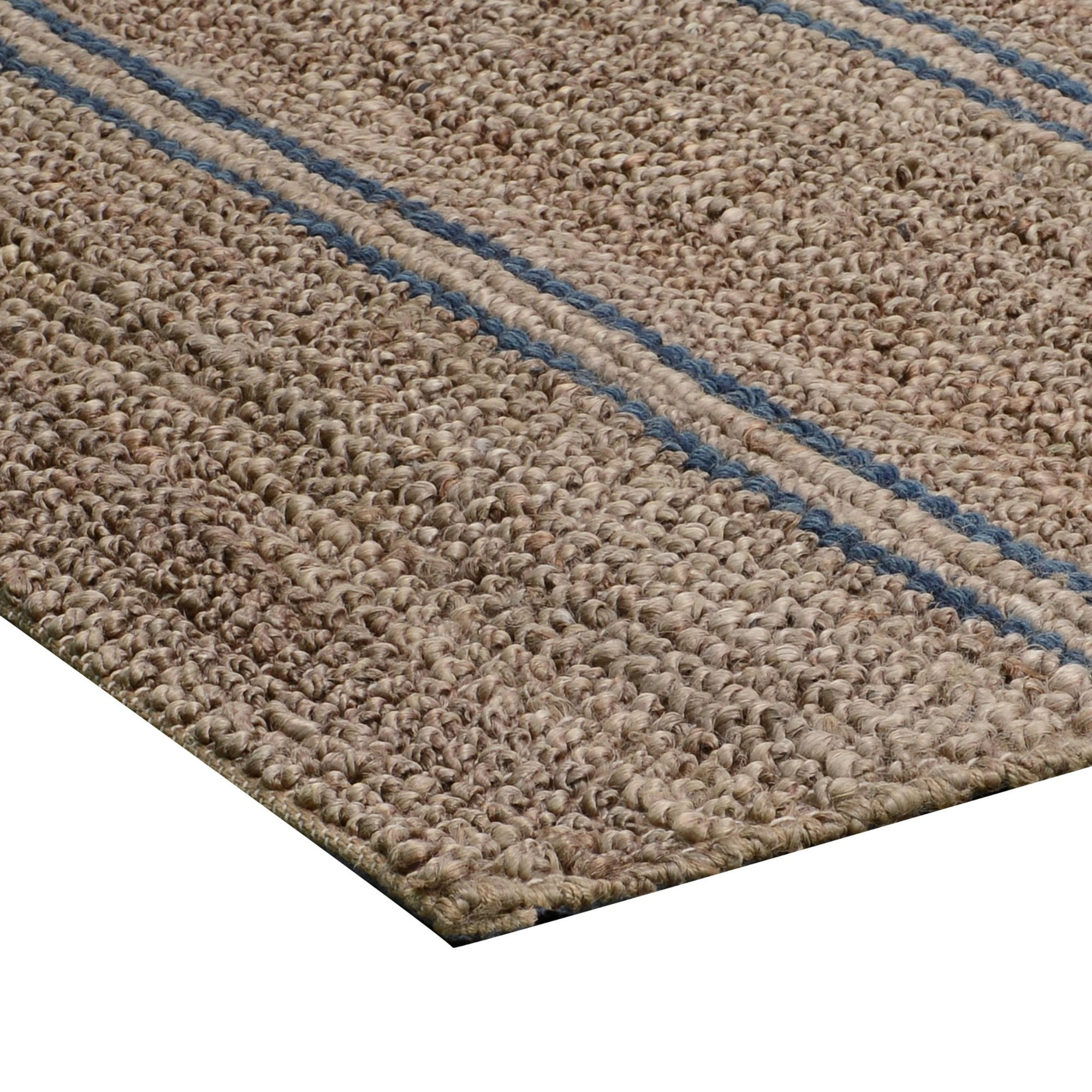 Beamond Striped Hand-Woven Jute Brown/Blue Area Rug, Rectangle 9' x 12'