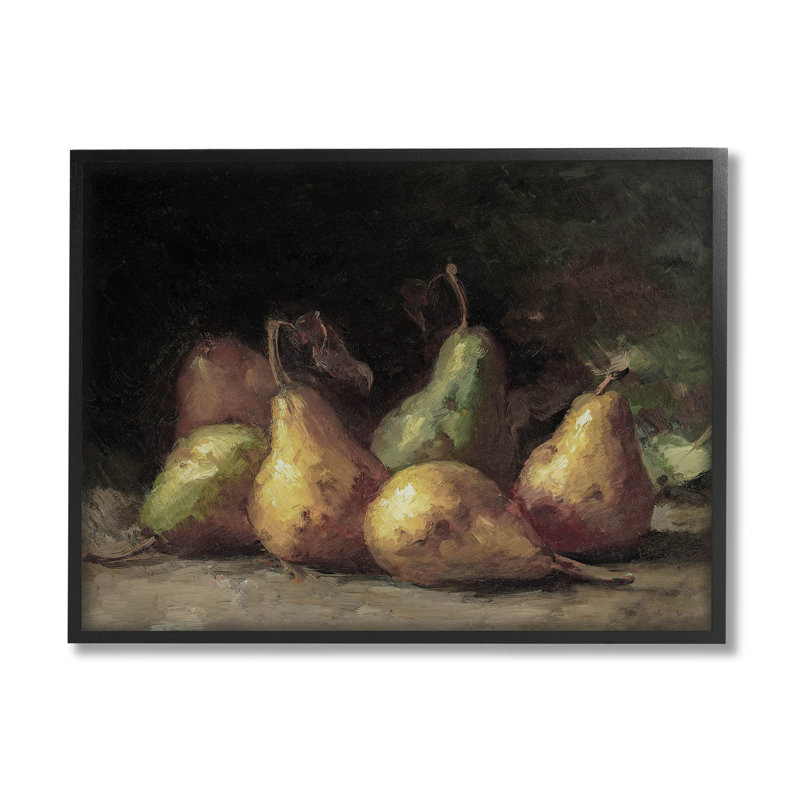 «Classic Pears Still Life», estampe numérique encadrée noire avec lettres et lignes, Giclée encadrée noir minuit